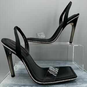NEW Good American Women’s Crystal Crush Lucite Sandals Black Size 7.5